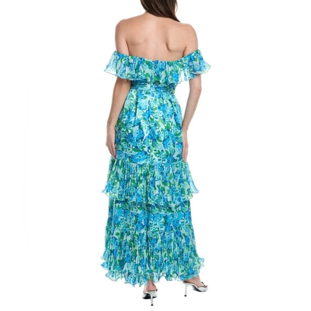 Amur Dress Womens Size 6 Pia Garden Blues Floral Pleated Tiered Midi Cottage - Picture 2 of 16
